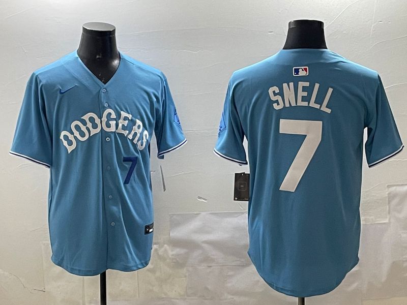 Men Los Angeles Dodgers #7 Snell Light Blue Joint Name 2025 Nike MLB Jersey style 8->los angeles dodgers->MLB Jersey